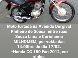 MOTO FURTADA – HONDA CG 150 FAN 2012 COR VINHO