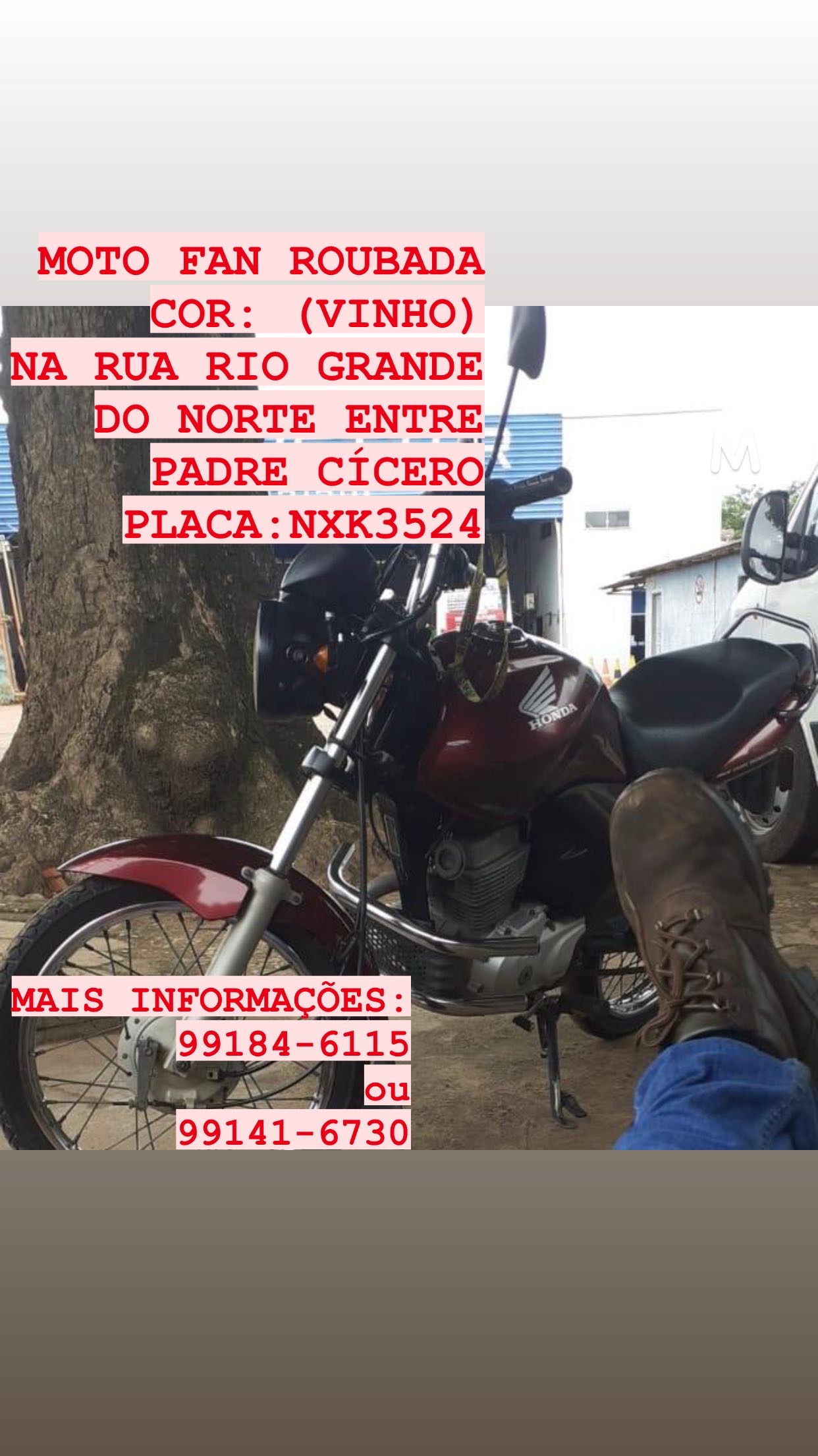 Moto Roubada Fan Vinho (Placa NXK3534)