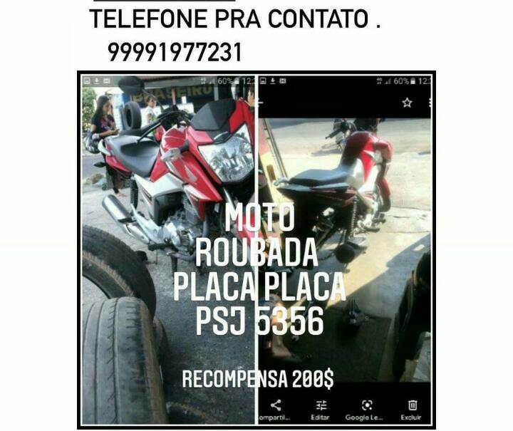 Moto roubada vermelha titan 160 placa psj5356