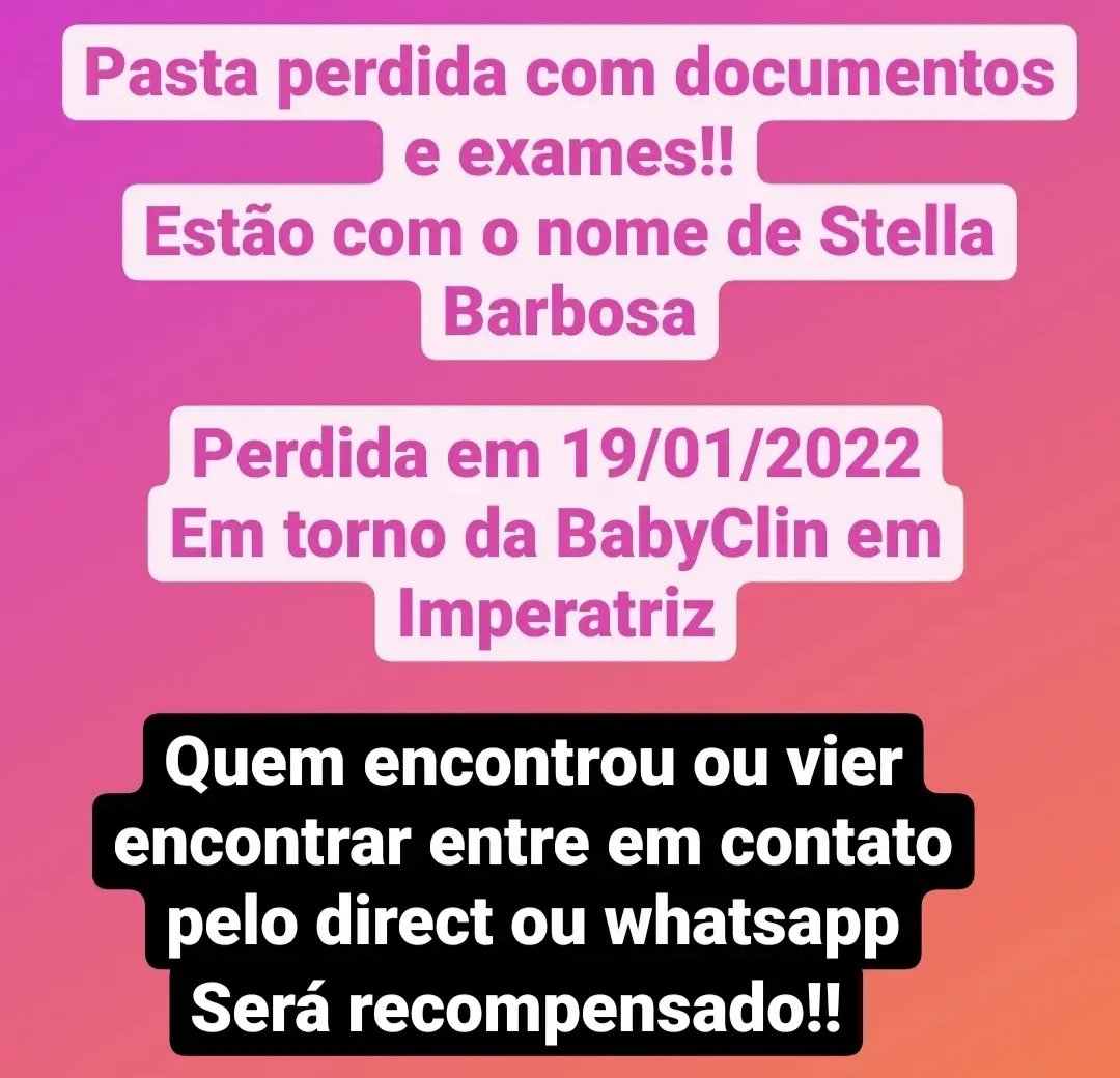 Pasta perdida com Document e exames Stella Barbosa